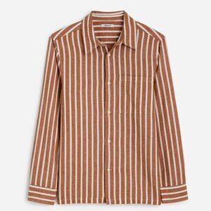 Madewell Brown White Striped Button-Up Shirt Size XS Linen Cotton Blend Size 90s